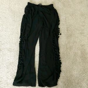 Black pom pom palazzo beach swim cover pants